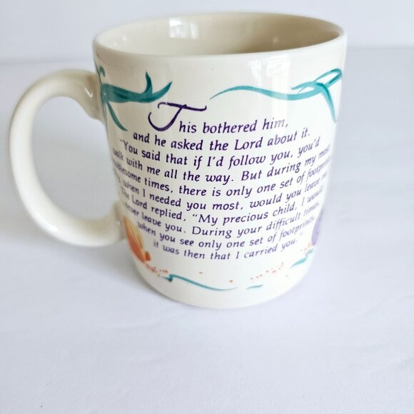 Footprints In The Sand Carlton‎ Cards Stoneware Mug Faith Christian~F186.1 - Picture 2 of 7